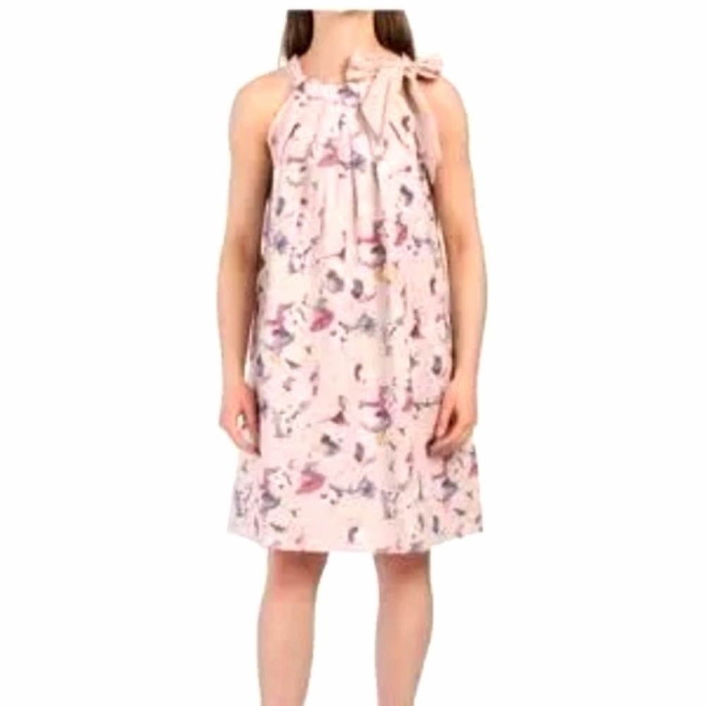 Bellambia womens small 4 6 dress mini knee pink blue yellow pattern linen Italy